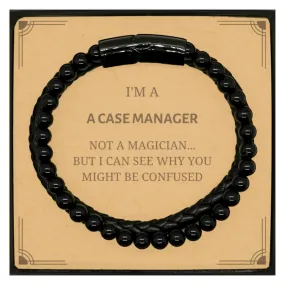 Badass Case Manager Gifts, I'm Case Manager not a magician, Sarcastic Stone Leather Bracelets for Case Manager Birthday Christma