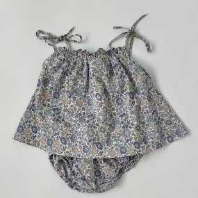 Belle Enfant Blue D'Anjo Liberty Print Top And Bloomers Set: 6-12 Months