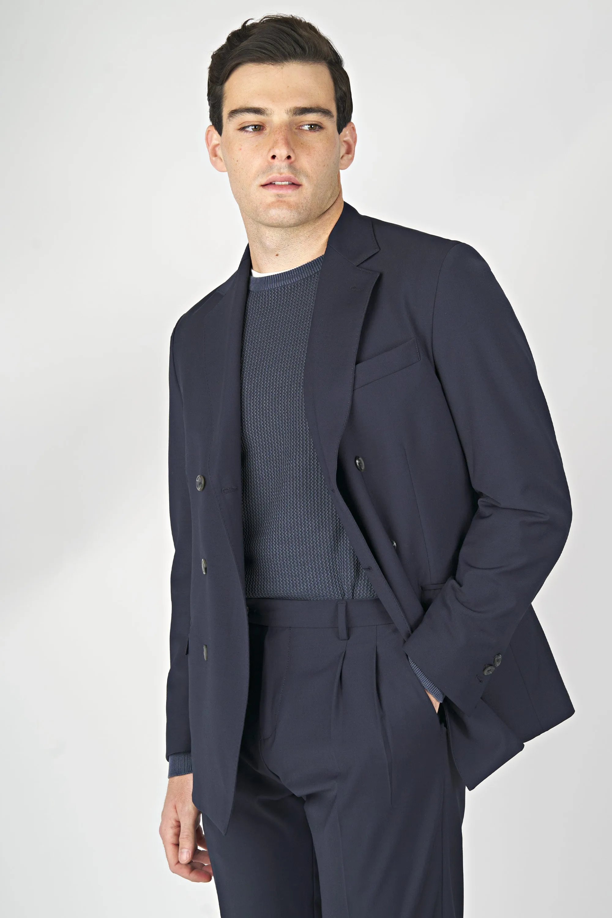 Bi-Stretch Wool Double-Breasted Jacket