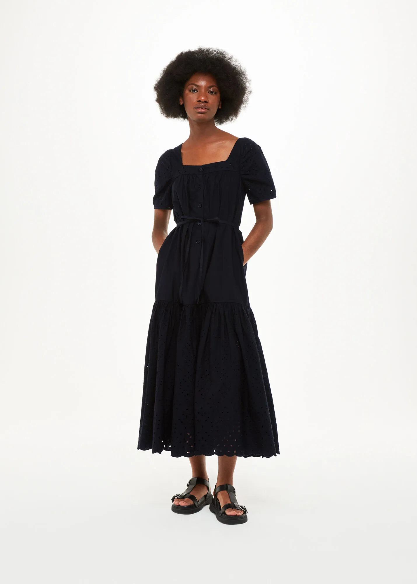 Black Broderie Poplin Trapeze Dress