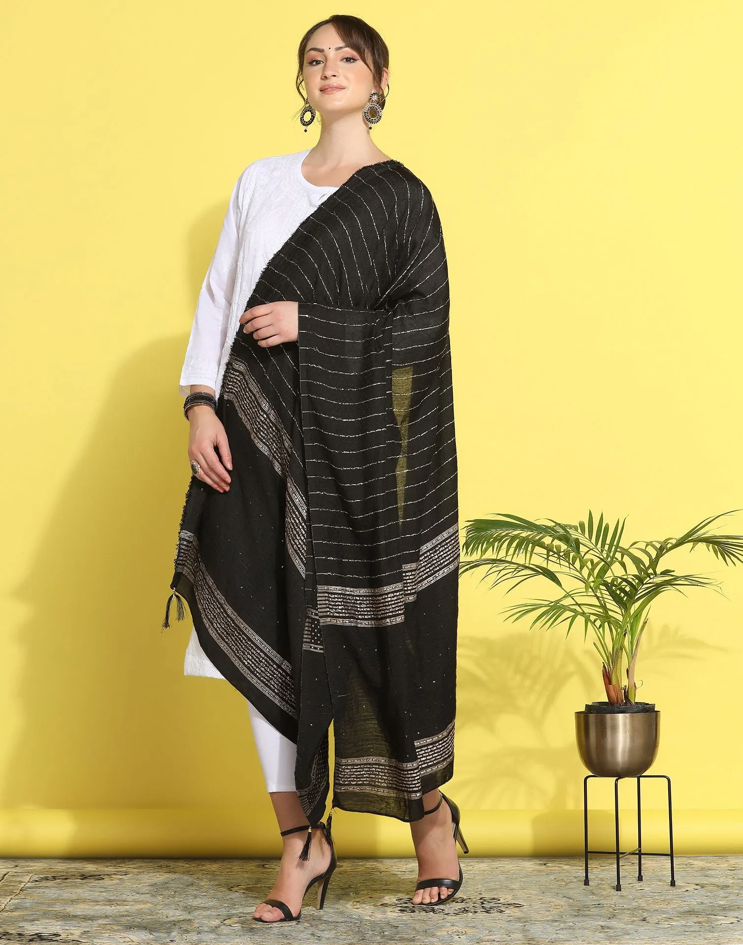 Black Cotton Plain Dupatta