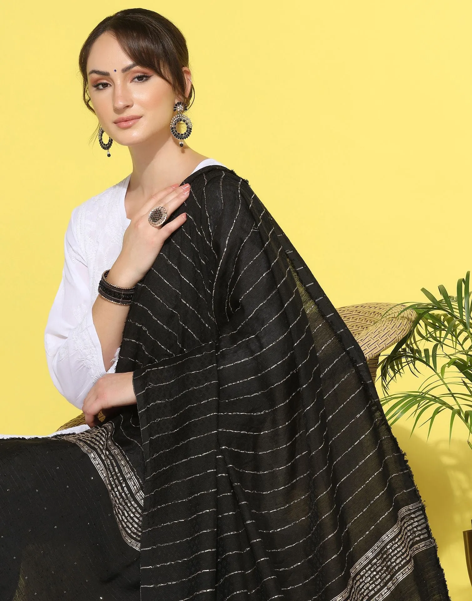 Black Cotton Plain Dupatta