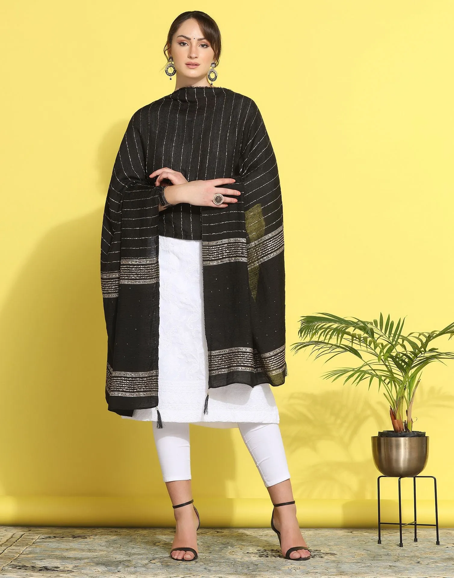 Black Cotton Plain Dupatta