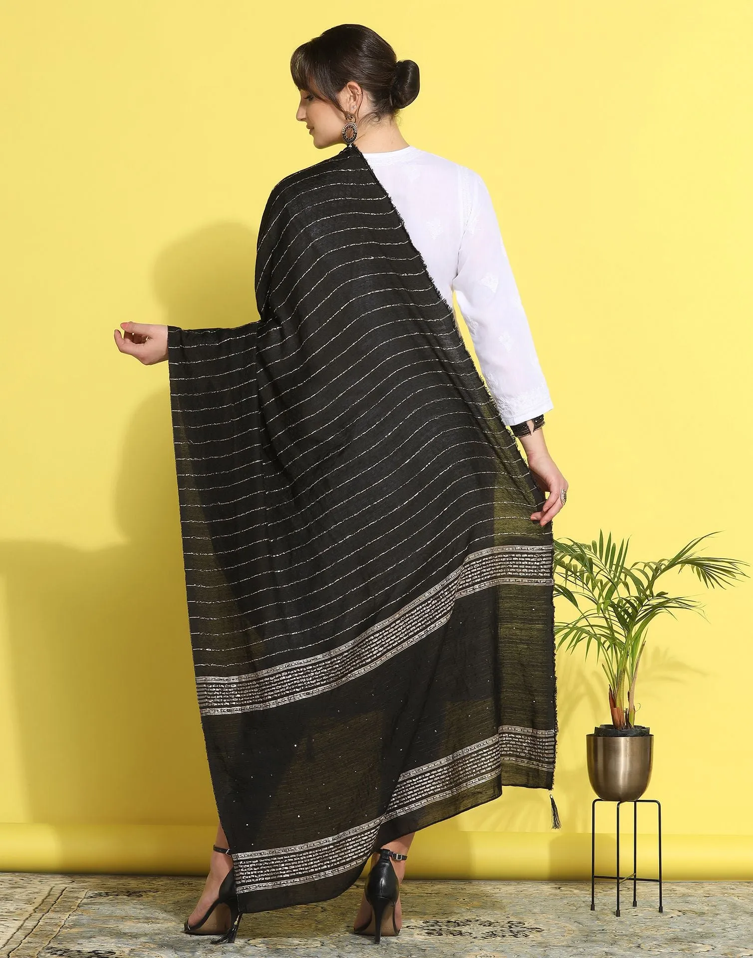 Black Cotton Plain Dupatta