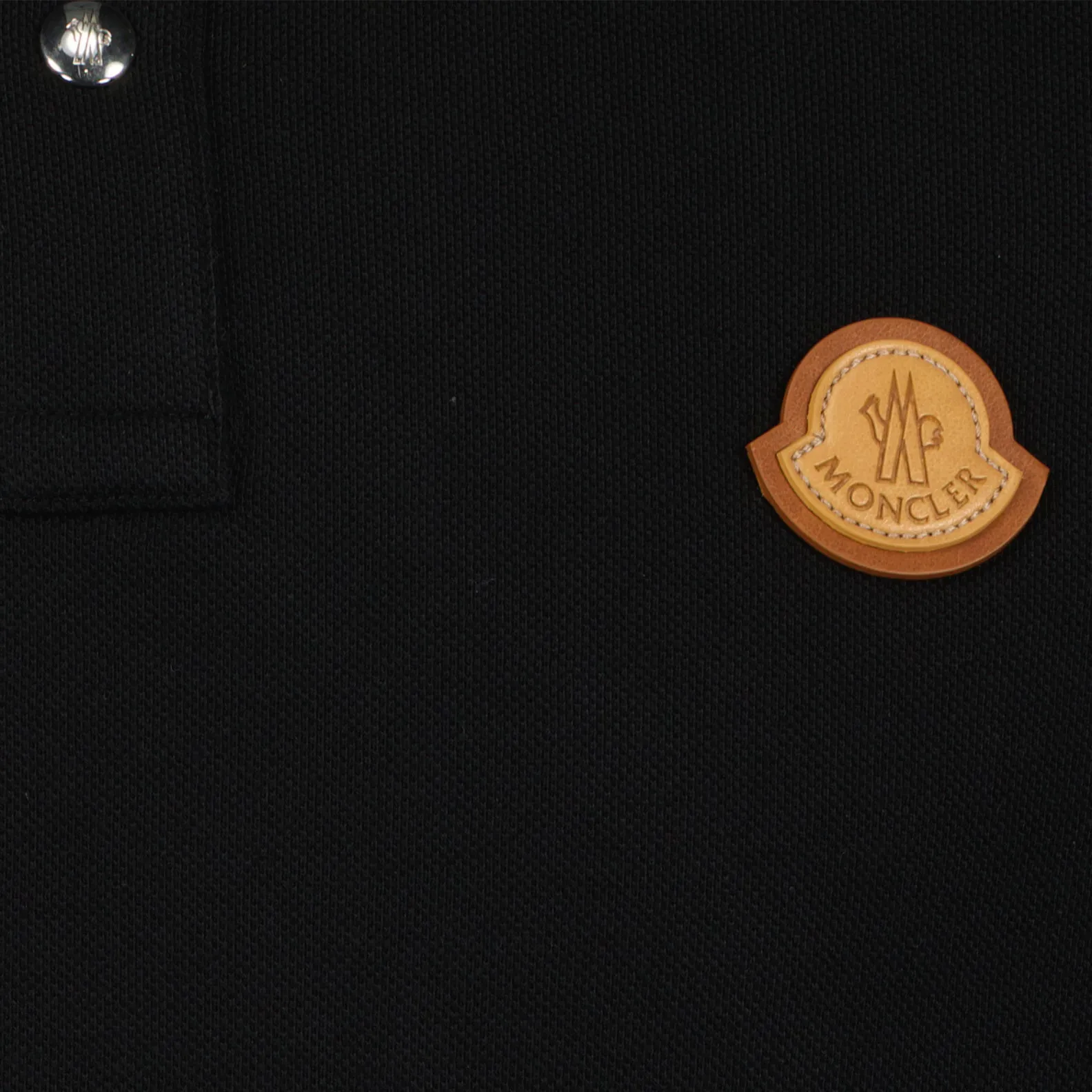 Black Polo Shirt with Leather Logo