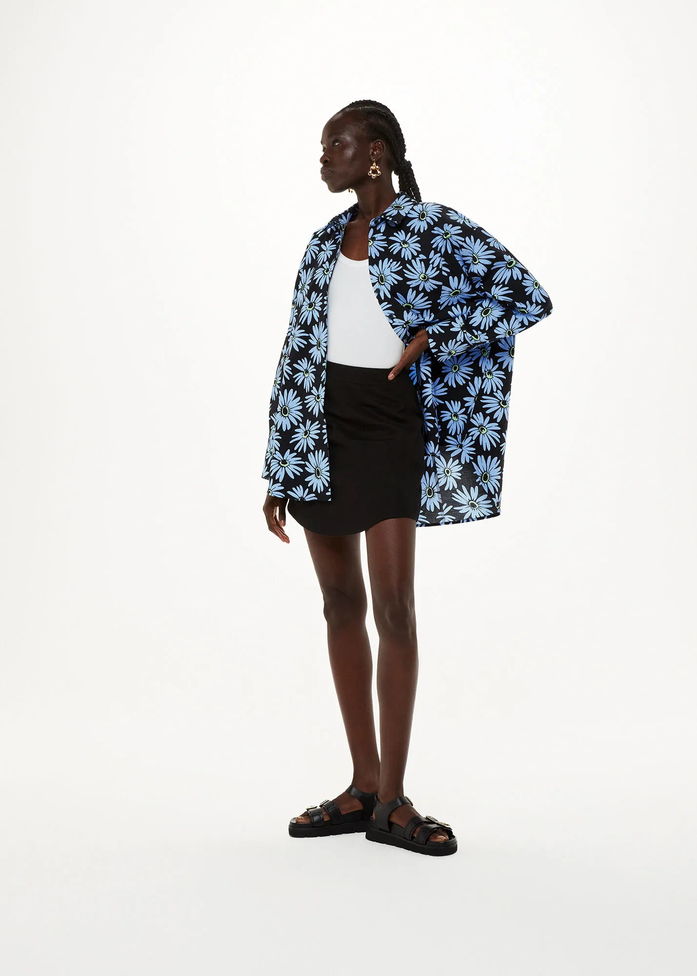 Blue Daisy Print Oversized Shirt