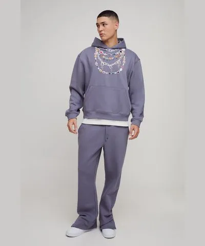 boohoo Mens Oversized Boxy Jewelled Chain Printed Hooded Tracksuit