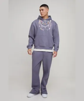 boohoo Mens Oversized Boxy Jewelled Chain Printed Hooded Tracksuit