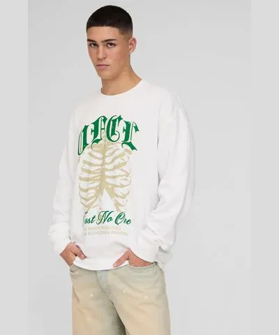 boohoo Mens Oversized Gothic Ofcl Ribcage Graphic Sweatshirt