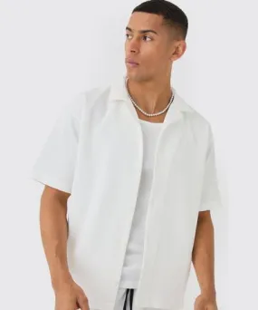 boohoo Mens Short Sleeve Revere Oversized Pleated Shirt