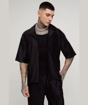 boohoo Mens Tall Oversized Boxy Revere Pleated Shirt