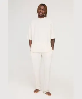 boohoo Mens Tall Soft Rib Oversized T-Shirt And Jogger Lounge Set In Ecru