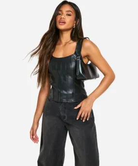 boohoo Womens Faux Leather Zip Through Square Neck Corset