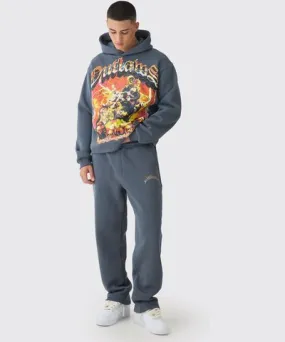 boohooMAN Mens Oversized Boxy Outlaws Large Scale Hooded Tracksuit