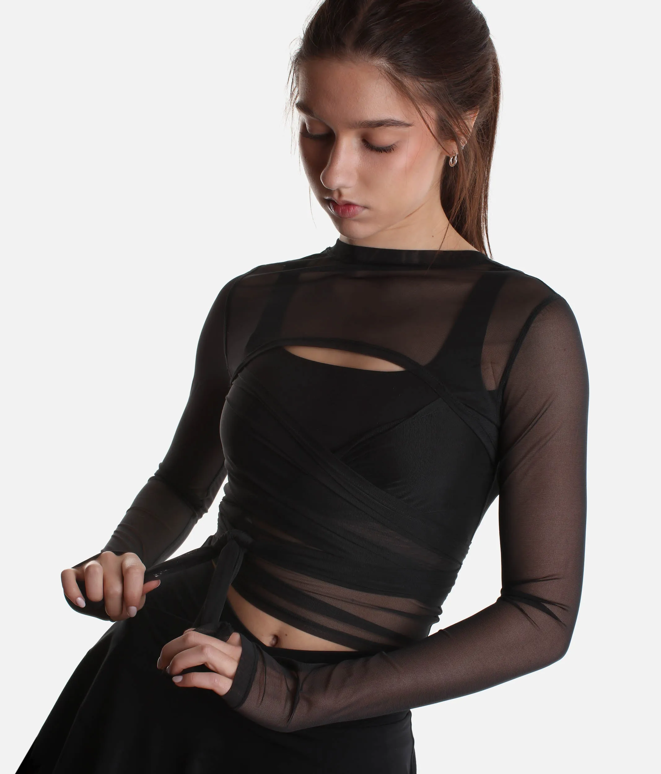 Bow Back Long Sleeve Mesh Top - Reversible Front-to-back Design