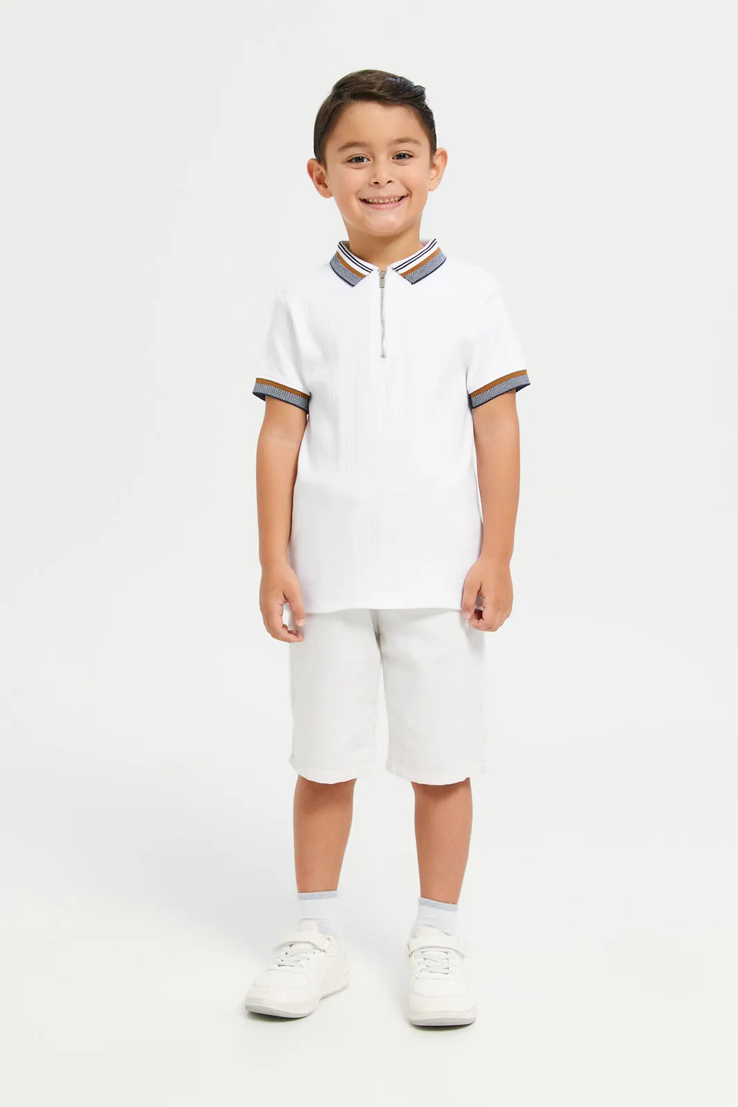 Boys White Jacquard Polo Shirt