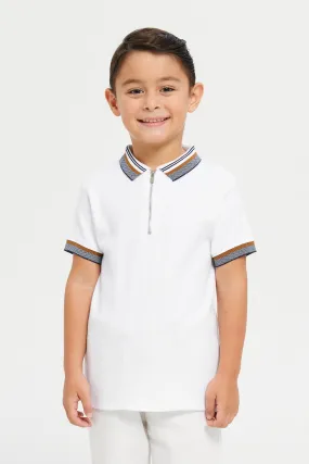 Boys White Jacquard Polo Shirt