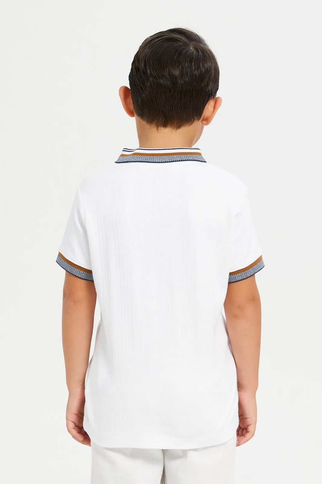 Boys White Jacquard Polo Shirt