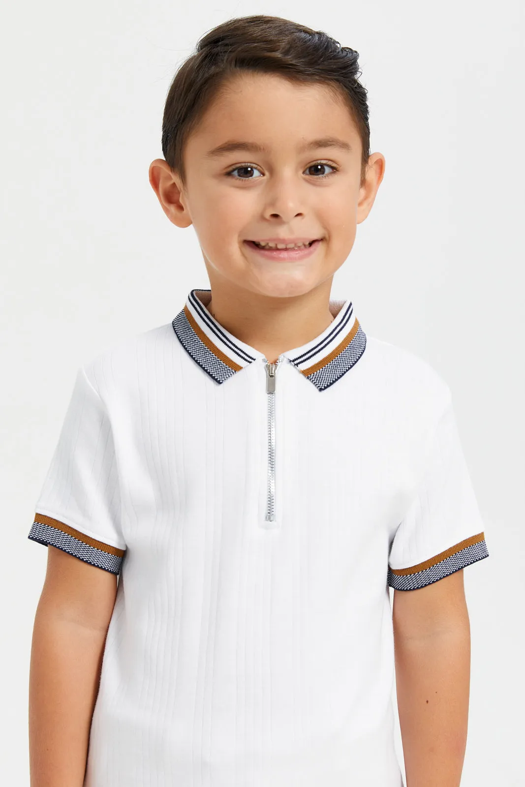 Boys White Jacquard Polo Shirt