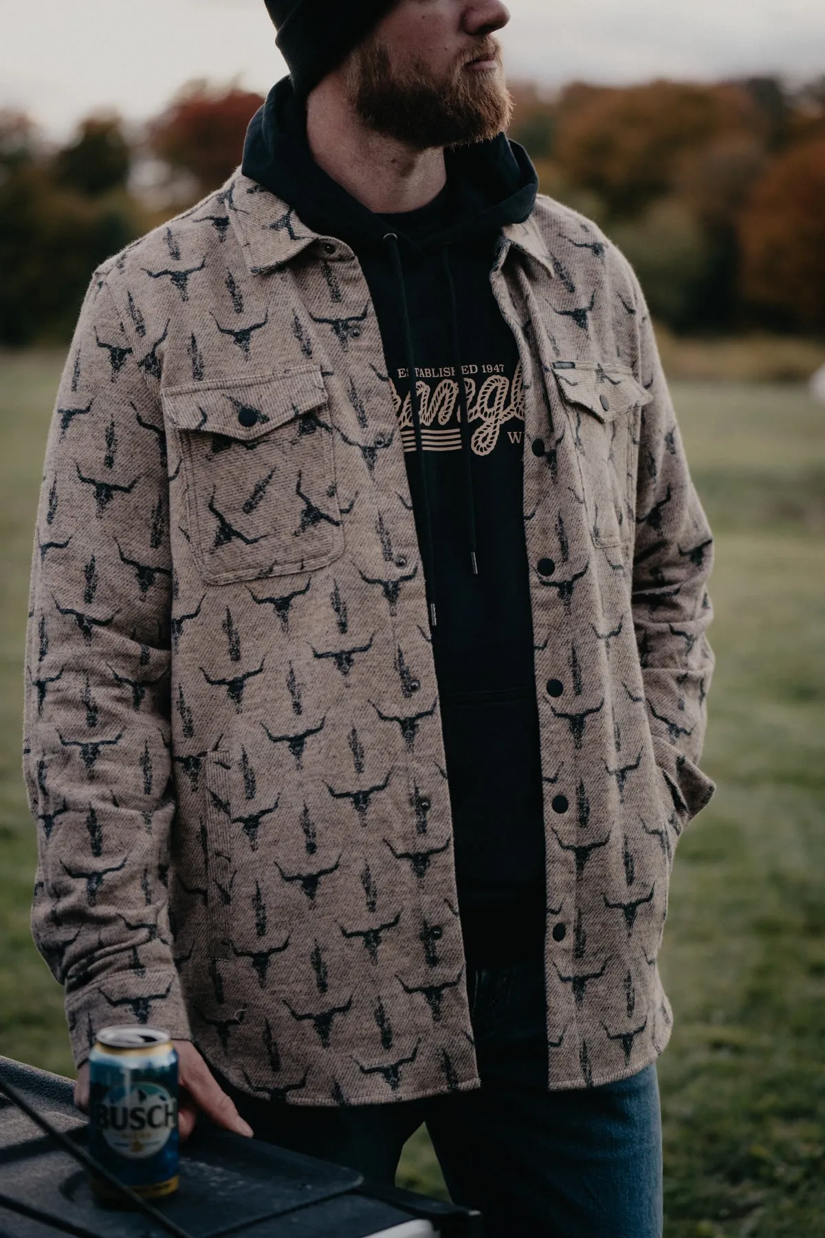 'Bronco' Men's Skull Longhorn Shirt Jacket (S-XXL)