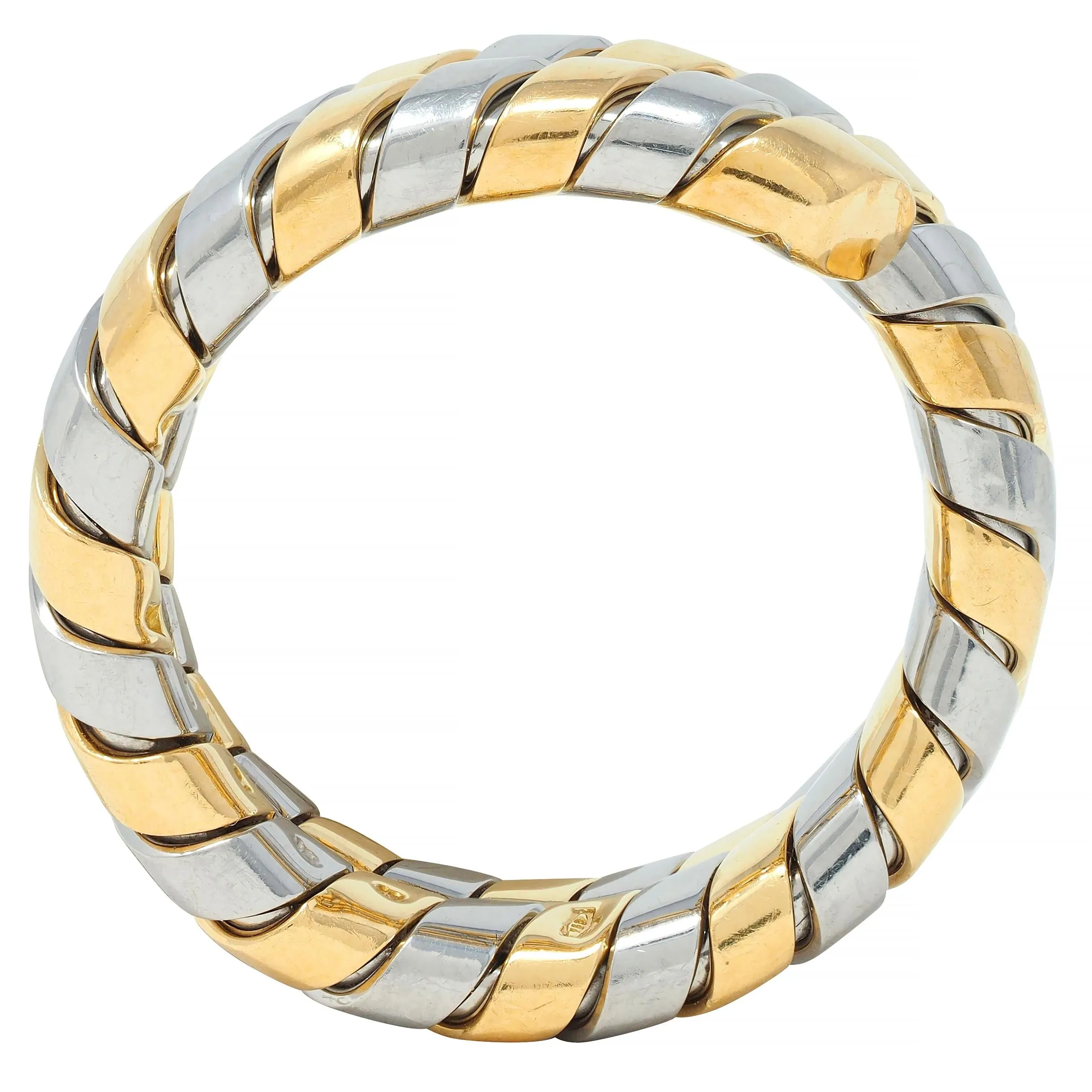 Bulgari 18 Karat Yellow Gold Stainless Steel Vintage Tubogas Serpenti Ring