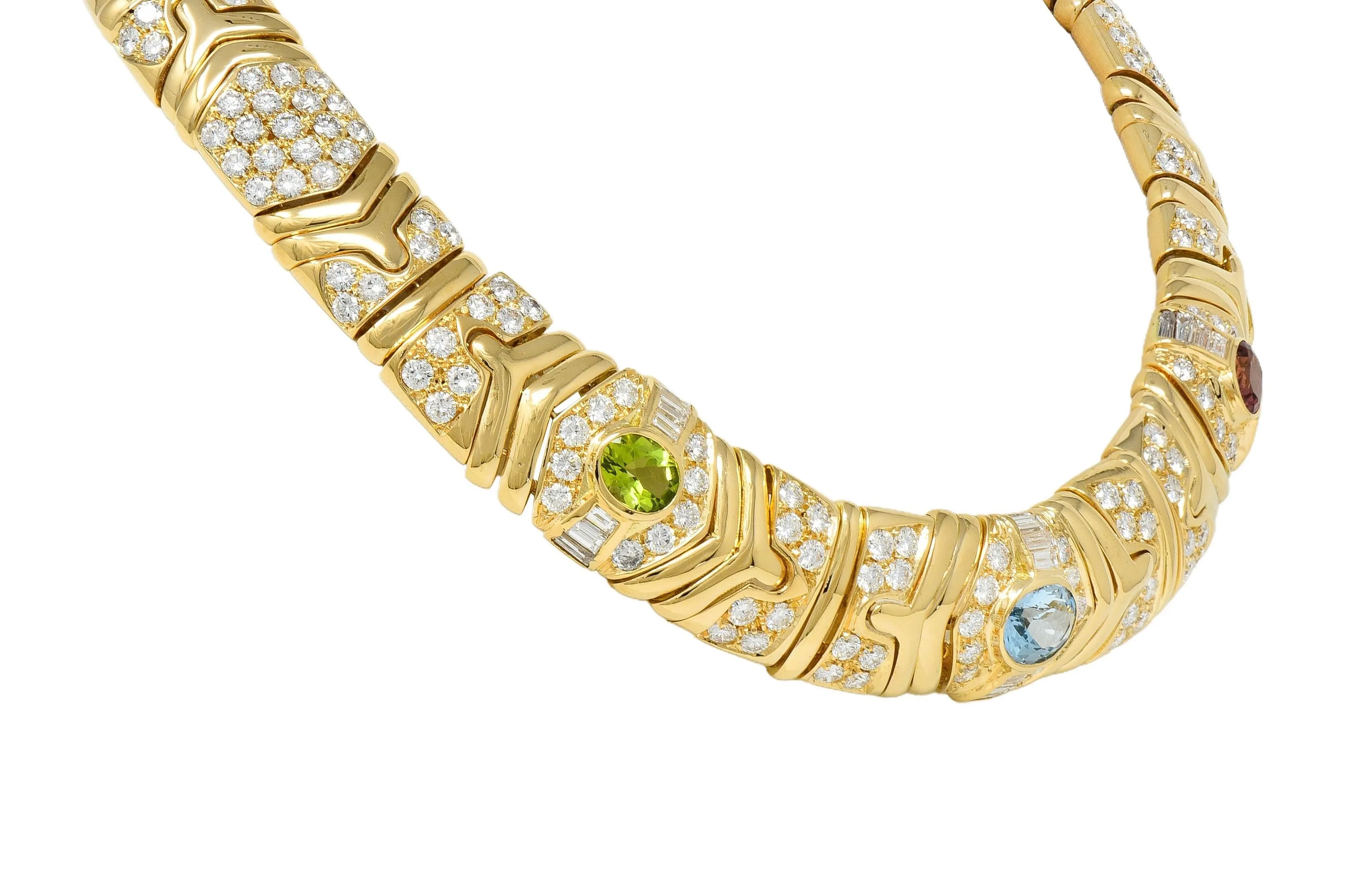 Bulgari 29.45 CTW Diamond Multi-Gem Peridot Tourmaline 18 Karat Yellow Gold Vintage Parentesi Collar Necklace