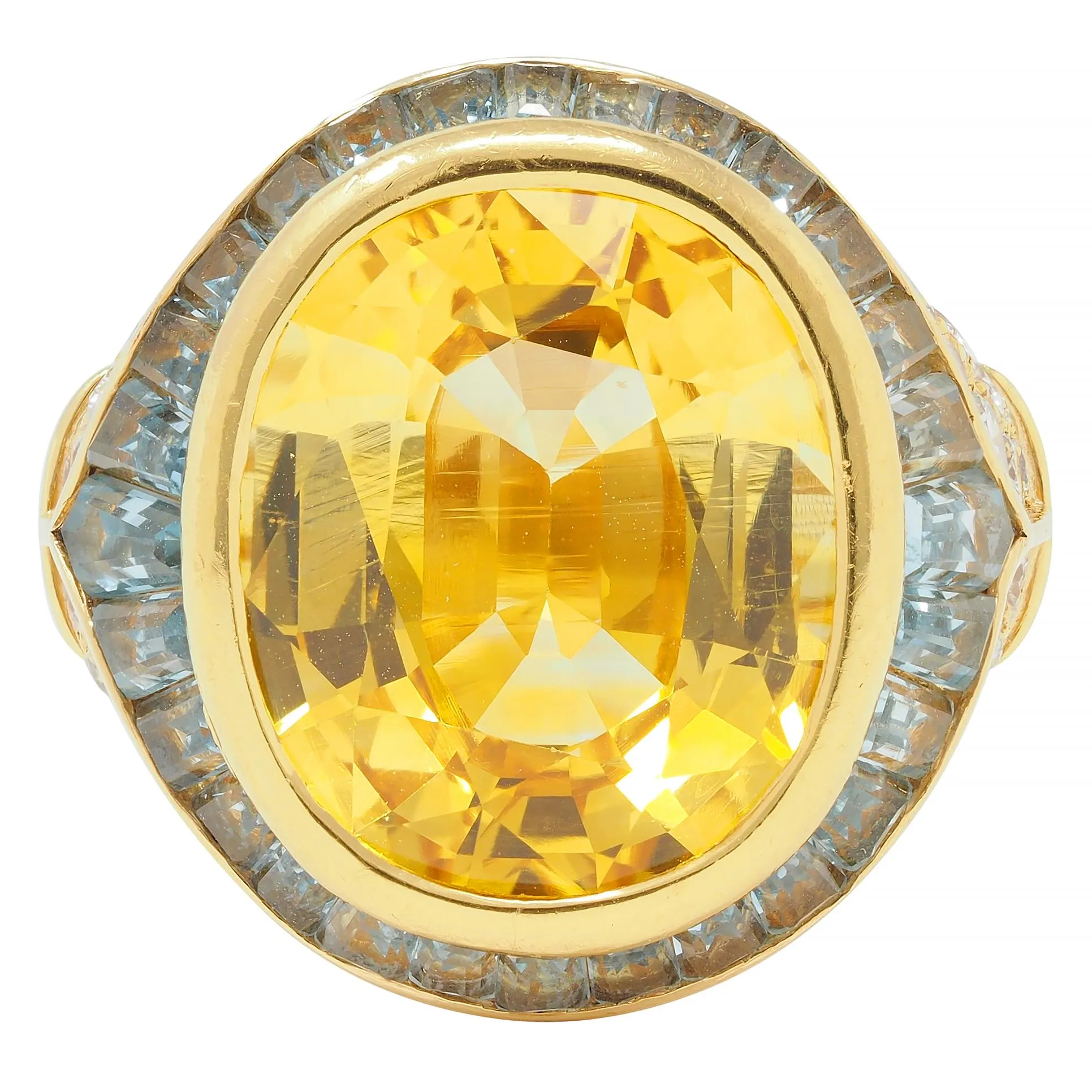 Bulgari Vintage 13.20 CTW Yellow Sapphire Aquamarine Diamond 18 Karat Gold Ballerina Halo Ring