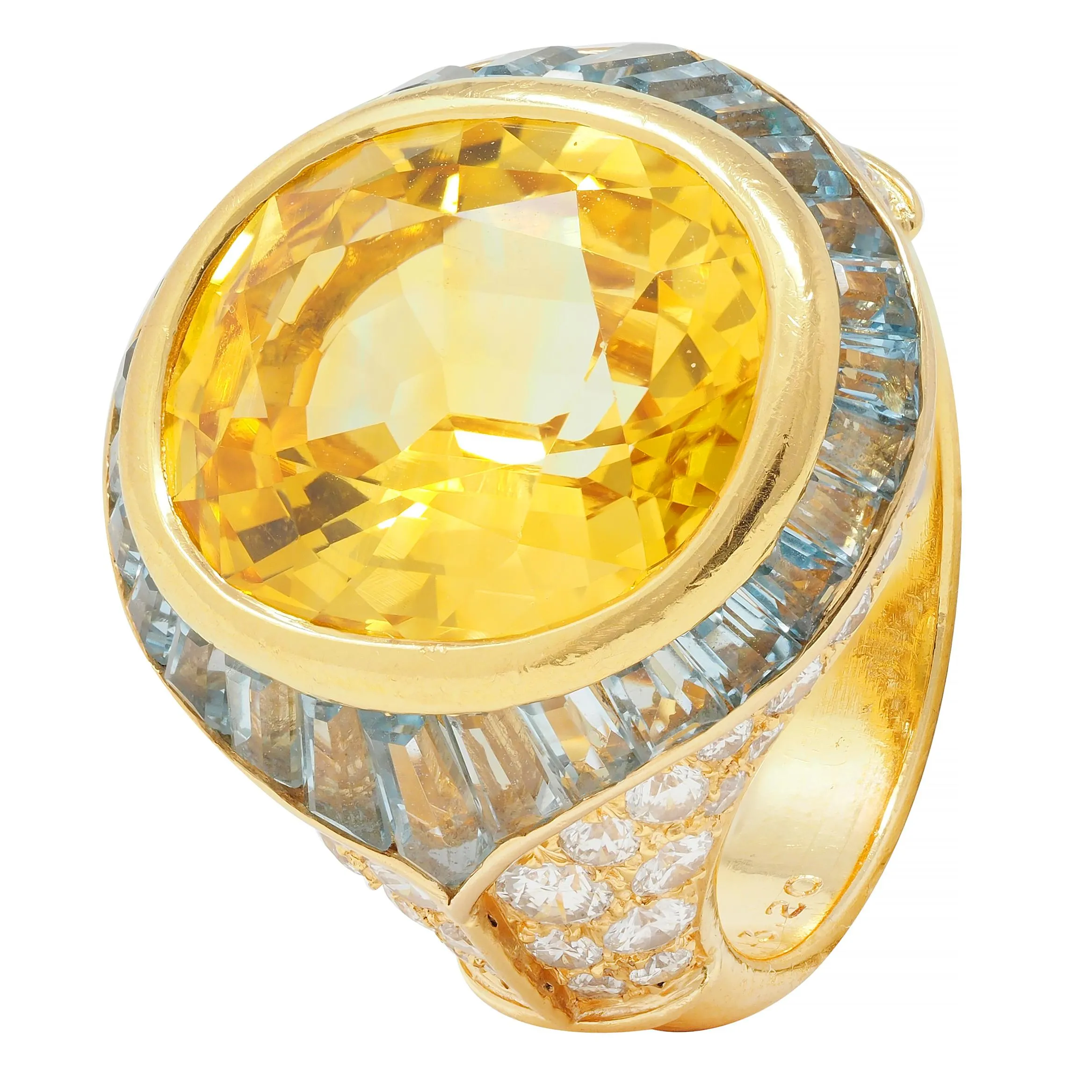 Bulgari Vintage 13.20 CTW Yellow Sapphire Aquamarine Diamond 18 Karat Gold Ballerina Halo Ring