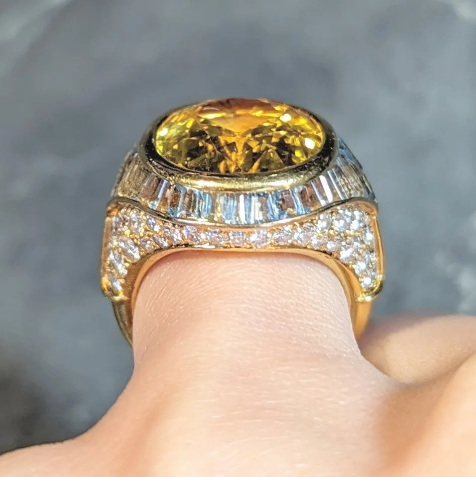 Bulgari Vintage 13.20 CTW Yellow Sapphire Aquamarine Diamond 18 Karat Gold Ballerina Halo Ring