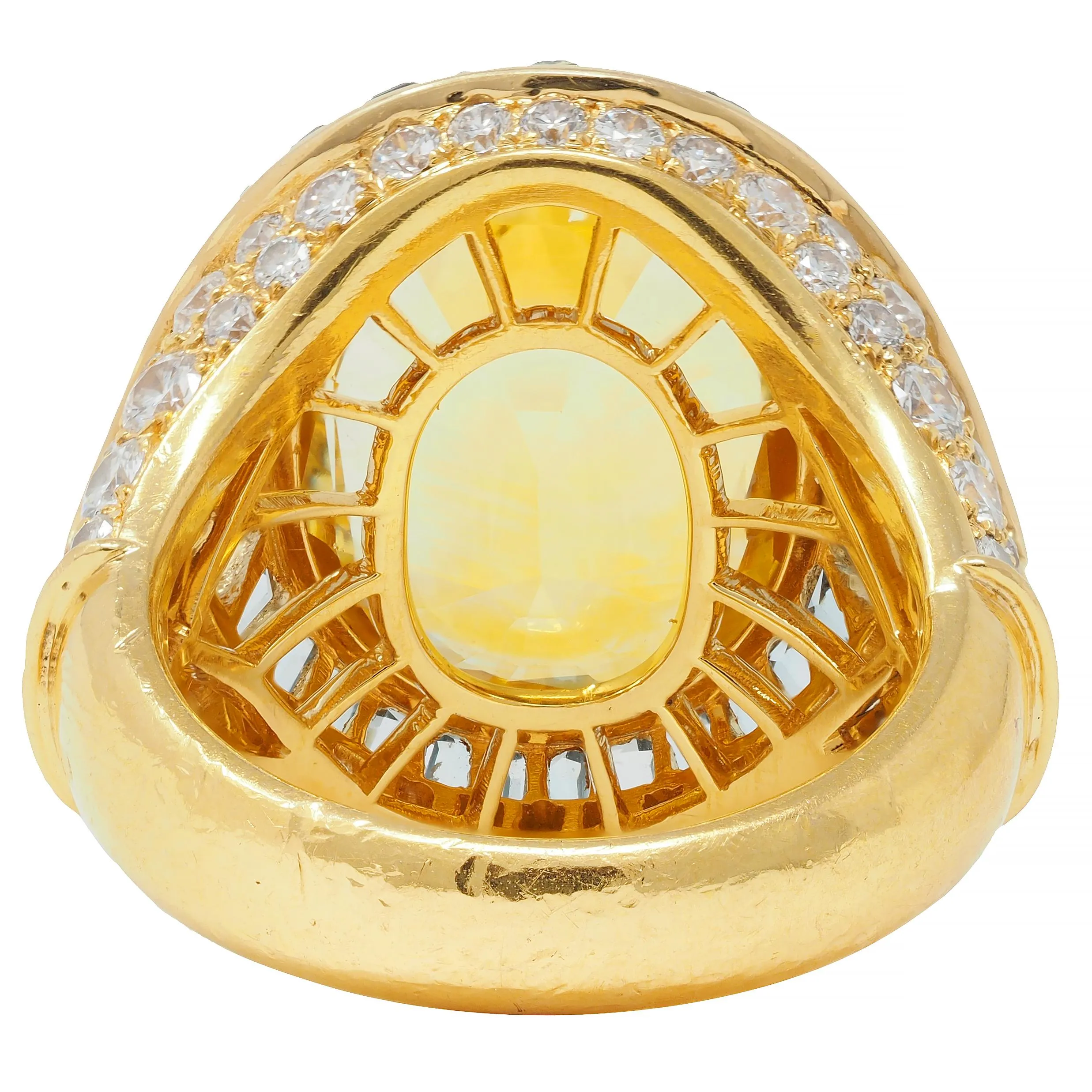 Bulgari Vintage 13.20 CTW Yellow Sapphire Aquamarine Diamond 18 Karat Gold Ballerina Halo Ring