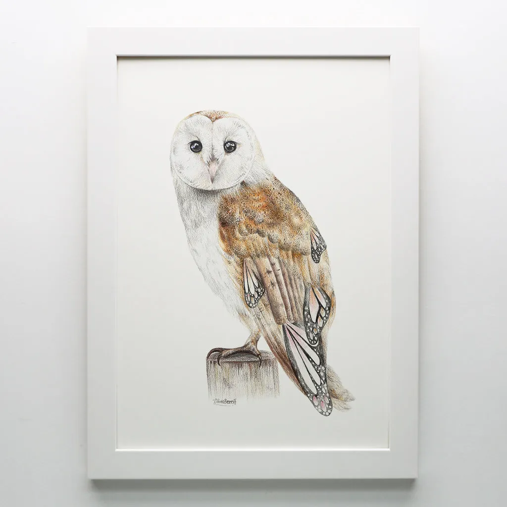 Butterfly Barn Owl Print