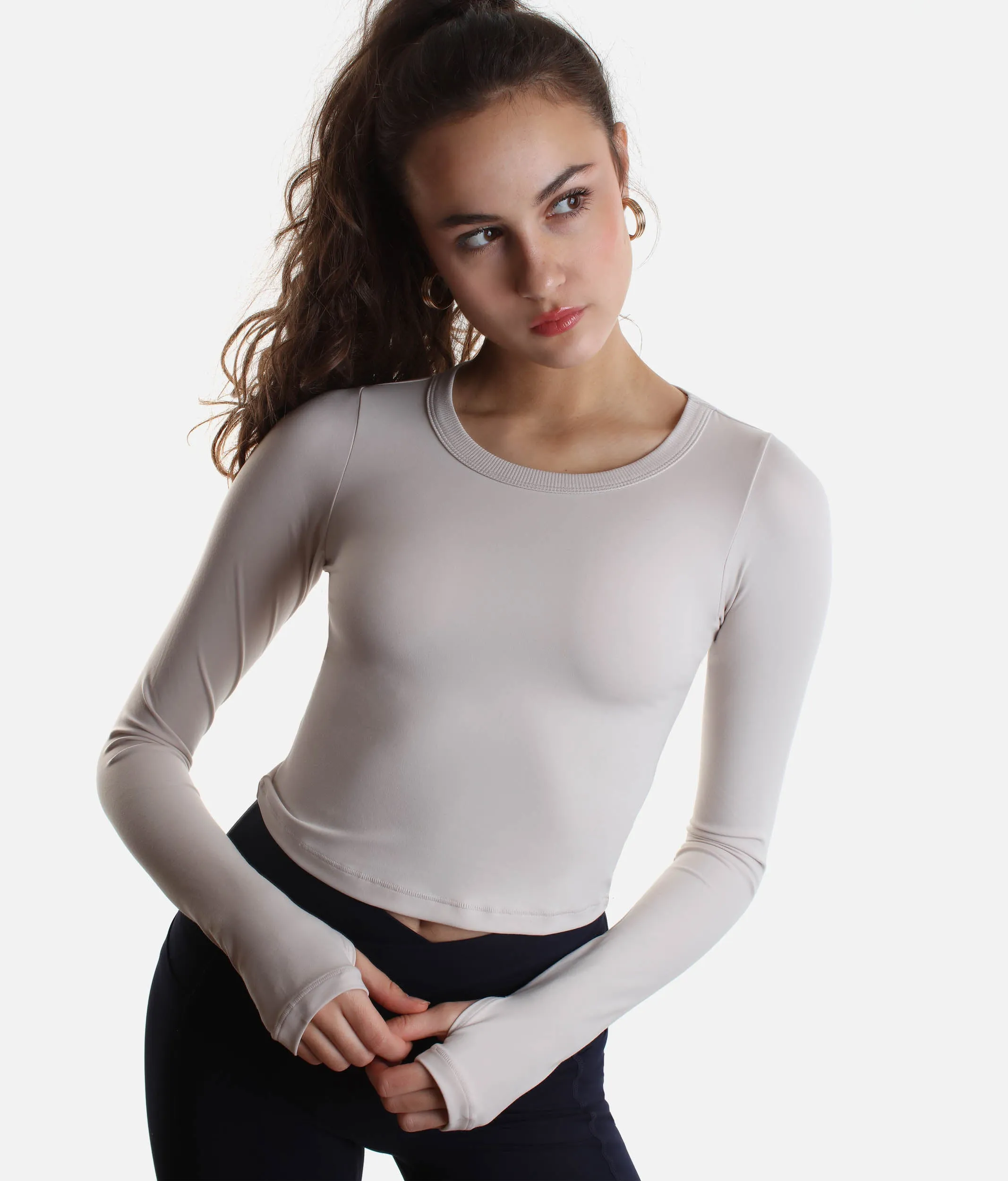 Buttery-Soft Long Sleeve Call Me Baby Top with Thumbholes - Oat Milk