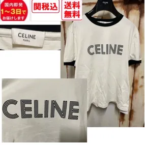 CELINE  |Crew Neck Street Style Plain Cotton Short Sleeves Logo