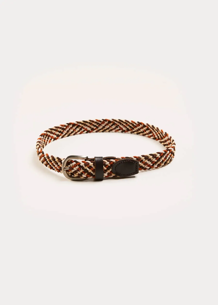 Contrast Leather Braided Belt in Brown (XS-S)