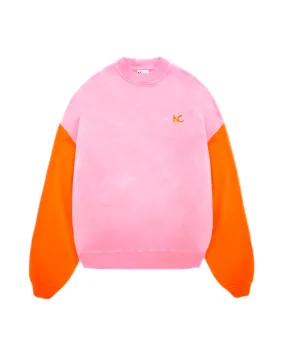 CONTRAST OVERSIZED SWEATSHIRT - PINK & ORANGE