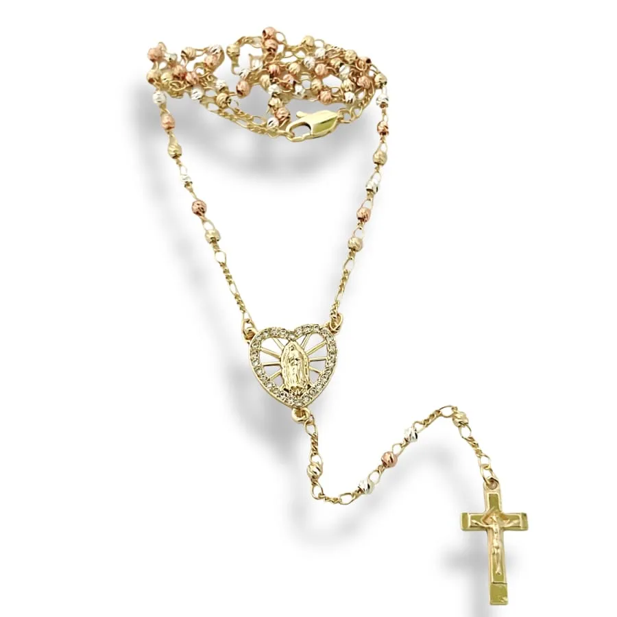 Cz heart shape three colors guadalupe gold plated rosary necklace