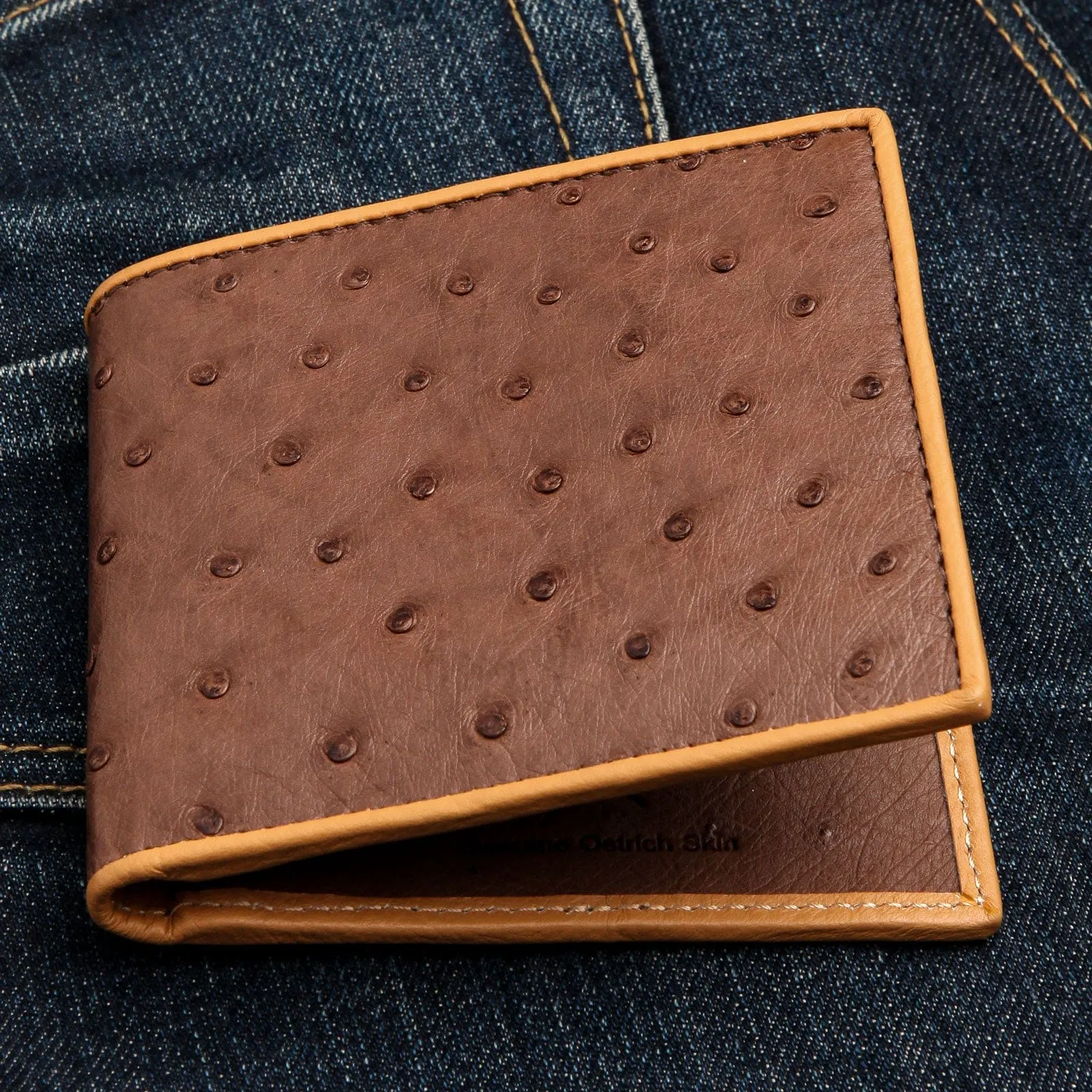 Dark Brown Twotone Ostrich Skin Leather Wallet