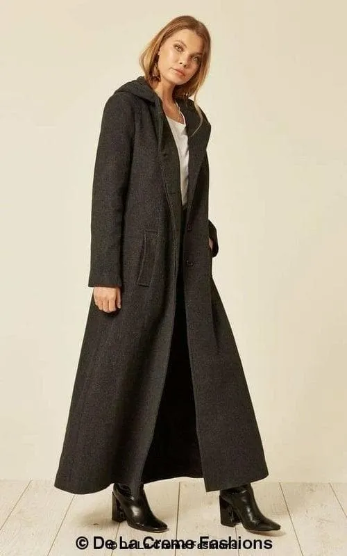 DE LA CREME Oversized Wool Blend Hooded Long Coat