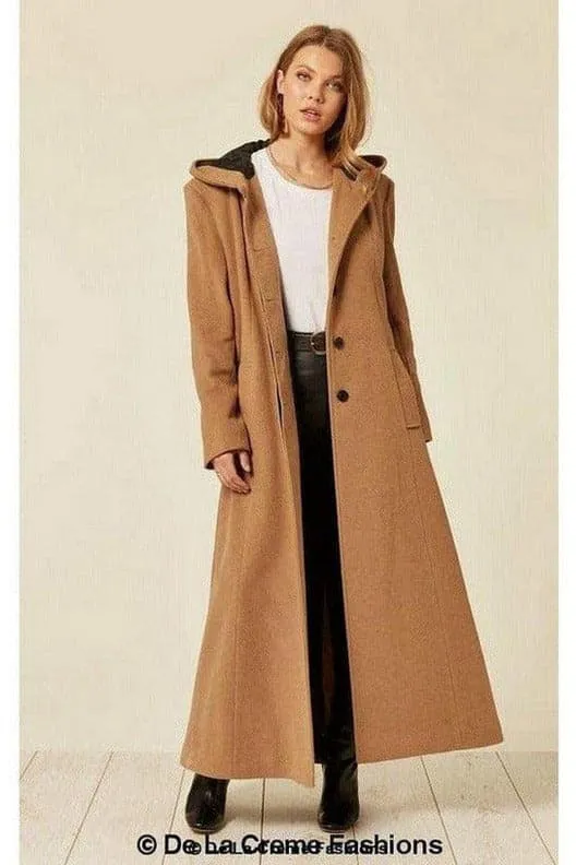 DE LA CREME Oversized Wool Blend Hooded Long Coat