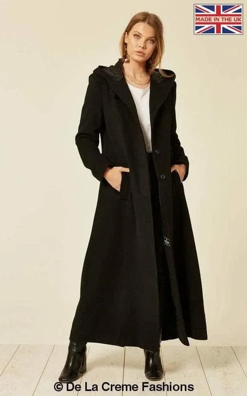 DE LA CREME Oversized Wool Blend Hooded Long Coat