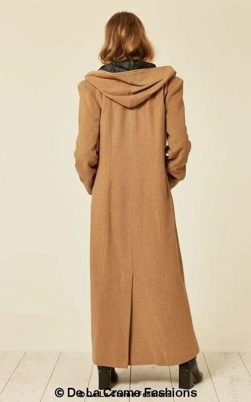 DE LA CREME Oversized Wool Blend Hooded Long Coat