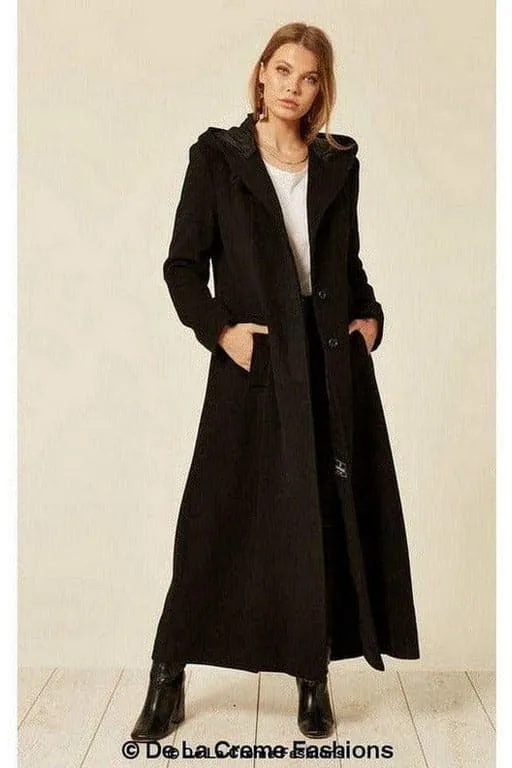 DE LA CREME Oversized Wool Blend Hooded Long Coat