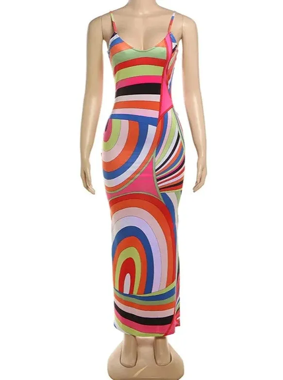 Designer Dupe Multicolor Print Maxi