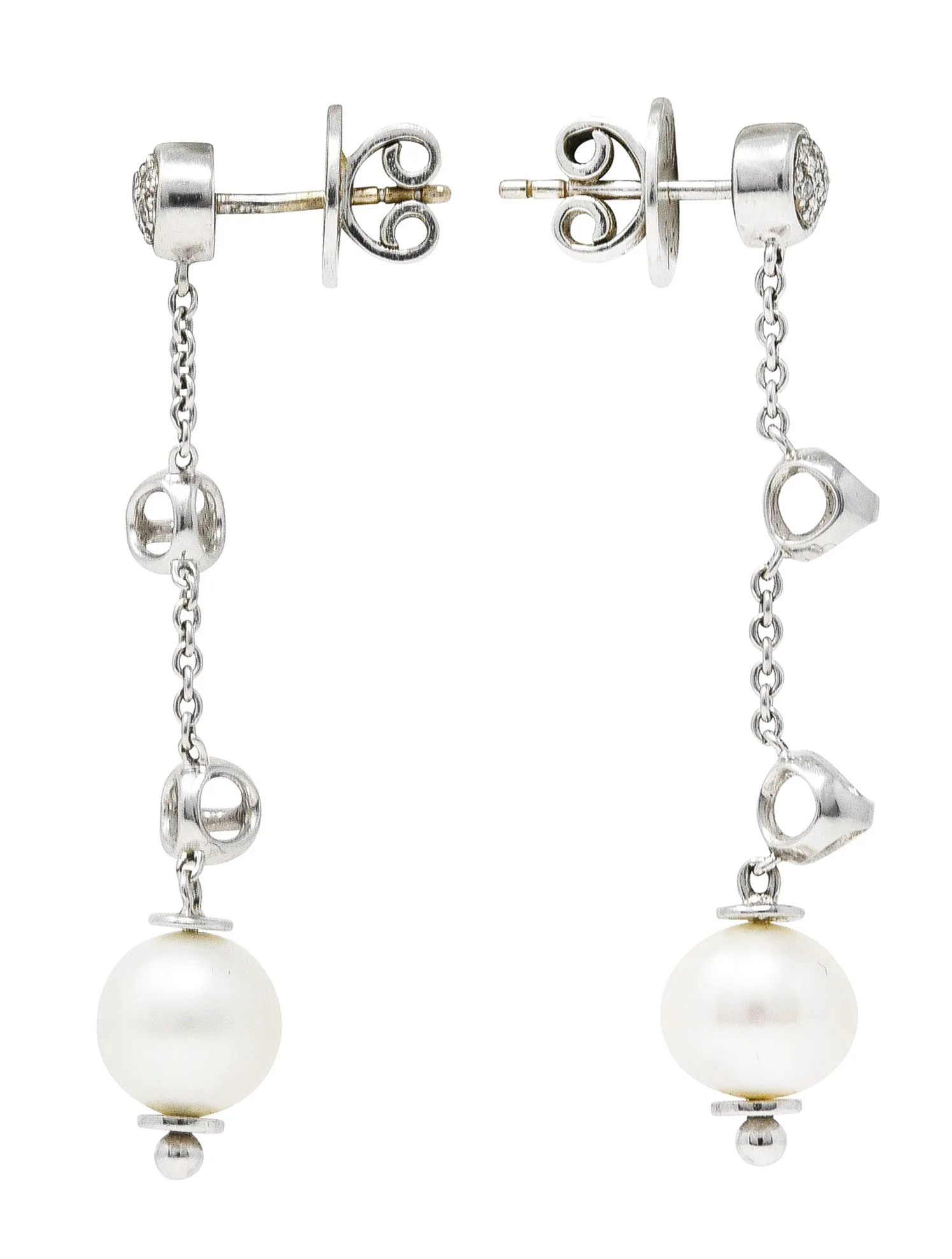 Di Modolo Vintage Diamond Pearl 18 Karat White Gold Triadra Drop Earrings