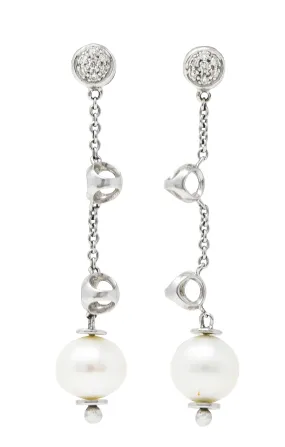 Di Modolo Vintage Diamond Pearl 18 Karat White Gold Triadra Drop Earrings