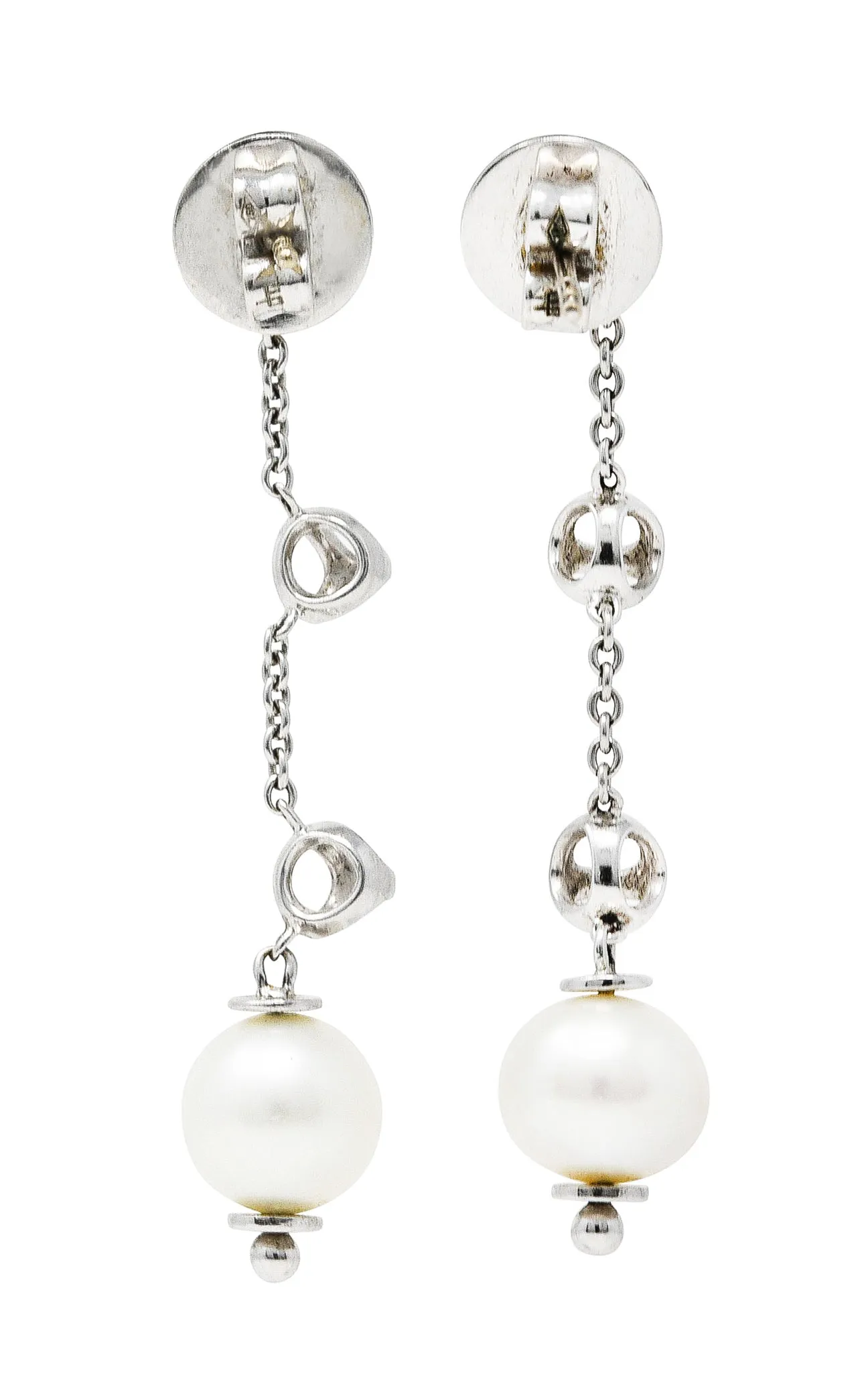 Di Modolo Vintage Diamond Pearl 18 Karat White Gold Triadra Drop Earrings