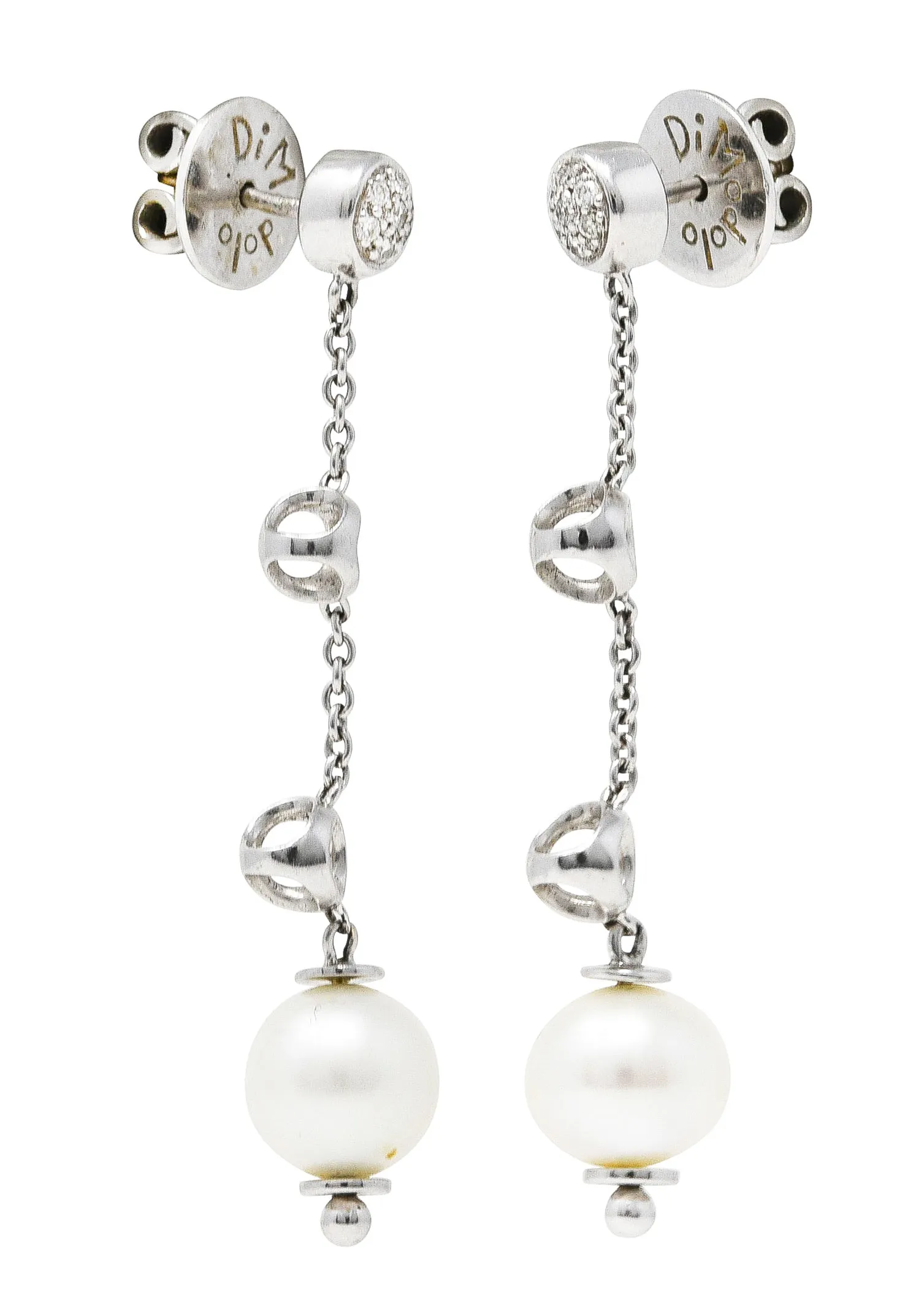 Di Modolo Vintage Diamond Pearl 18 Karat White Gold Triadra Drop Earrings