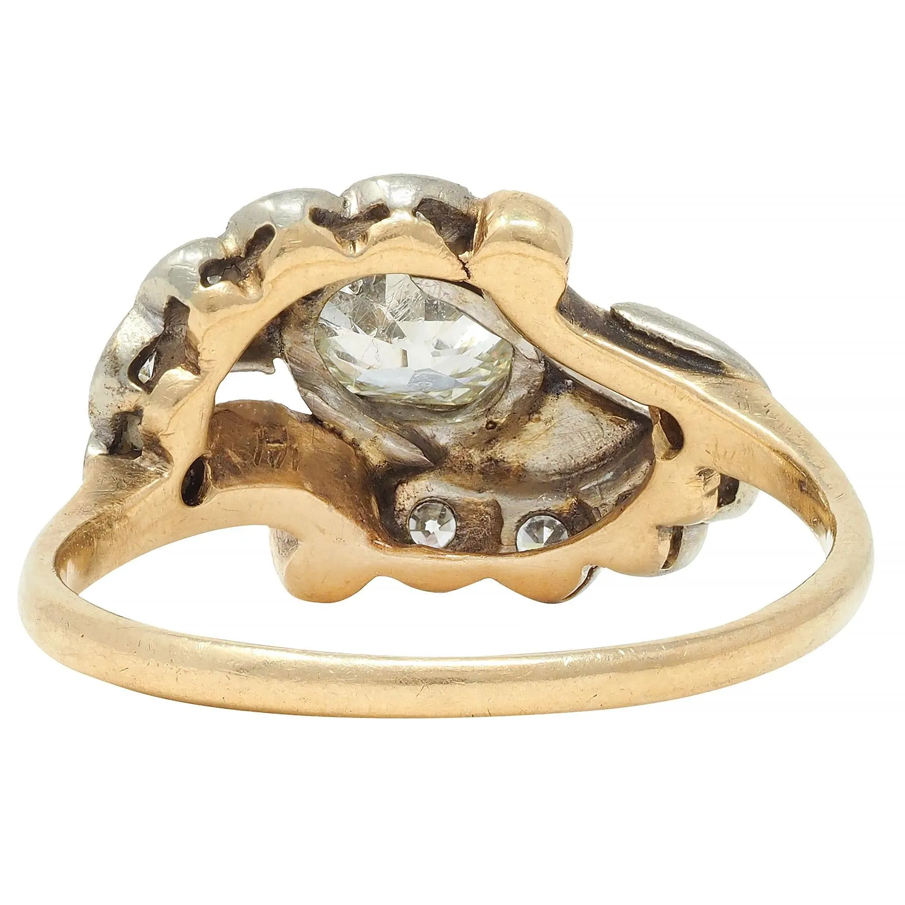 Early Art Deco 0.75 CTW Old Mine Cut Diamond 14 Karat Two-Tone Gold Vintage Bypass Ring