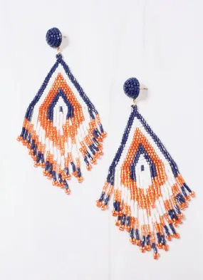 Earrings - Beaded Fringe in Orange and Blue