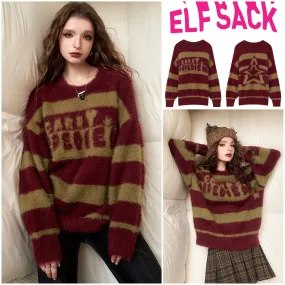 ELF SACK  |Stripes Casual Style Long Sleeves Oversized